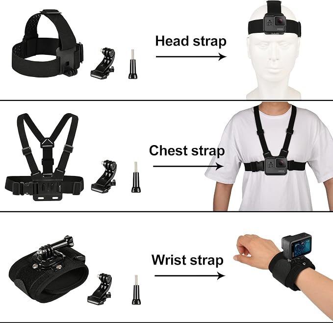3 in 1 Accessories Set for GoPro Hero 13 12 11 10 9 8 7 6 5 4 3 Black, Chest Mount Harness/Head Strap Mount/ 360°Rotating Wrist Strap, Adjustable Flexible Accessories Kit - Image 6