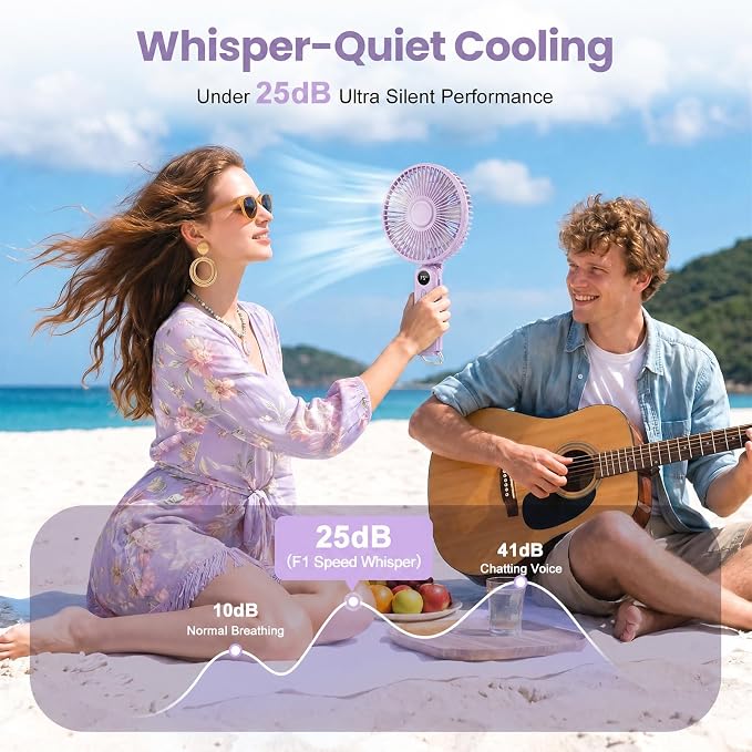 Portable Handheld Fan, 10000mAh Rechargeable 6-Inch Personal Fan for Travel | Ultra Quiet Foldable Desk Fan, 5-Speed Battery Operated Fan with Up to 40H Runtime and Digital Display for Travel and Makeup - Image 3