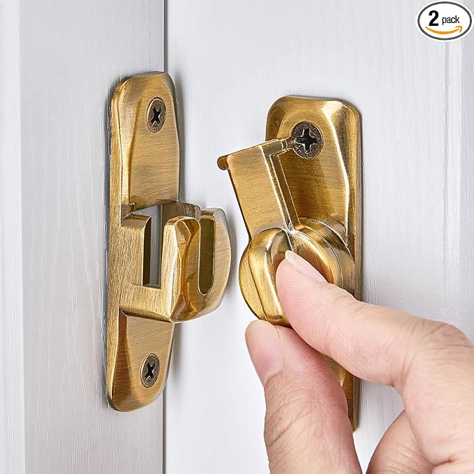 2 Packs Brass Barn Door Latches,90/180 Degree Gate Lock_B | Zinc Alloy Right Angle Door Lock Latch,Flip Gate Latches,Sliding Door Latch Lock,for Cabinets,Fence Gates,Pet Cage by INIRET