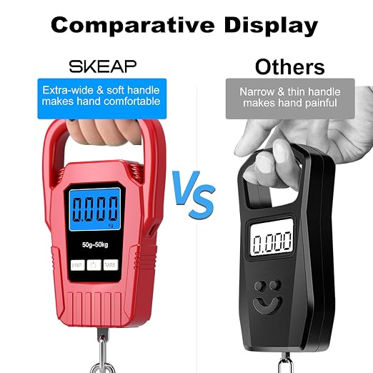 Digital Fish Scale Hanging Scale Fishing Scale,110lb/50kg Luggage Scale,Upgrade Large Handle & Backlit LCD Display, Electronic Balance Digital Fishing Postal Scale, Red, Fishing Gifts for Men - Image 2