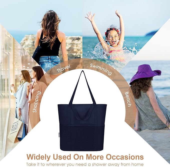 KABAQOO Large Beach Bag Waterproof Sandproof Tote Bag for Women with Zipper & Mesh Pockets for Pool Swim Travel Everyday | waterproof - Image 8