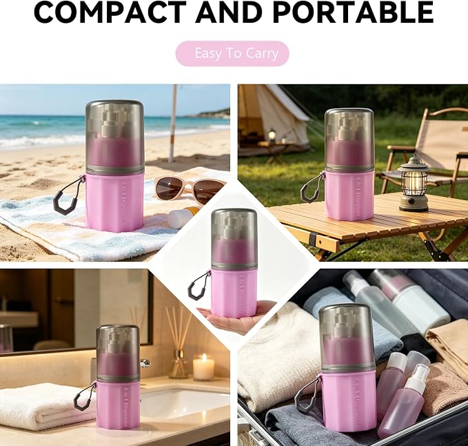 4 in 1 Travel Dispenser，Unbreakable Silicone Travel Dispenser Bottle, Vacuum Suction Wall Mounted Refillable Containers,Leakproof Toiletry Containers for Shampoo, Lotion, Baby Care-Pink. - Image 7