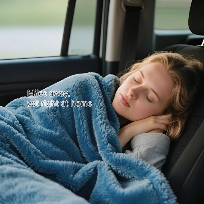 Melissa Large Soft Travel Blanket and Inflatable Pillow Set | Size - 69“ x 43.3”, Lightweight, Compact & Washable for Backpacking, Hiking, Airplane, Car, Office, Camping (Blue) - Image 4
