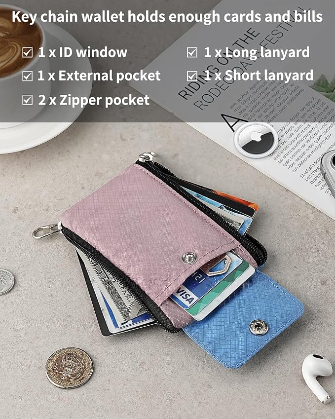 Artpaxy Minimalist Wallet For Mens Womens, Keychain RFID Blocking Zipper Small Wallet with ID Window 2 Lanyards,Water Resistant Travel Cash Card Coin Case Boys Girls - Image 5