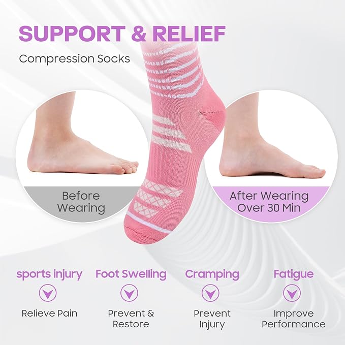 Compression Socks for Women - 15-20mmHg Plus Size Knee High Graduated Support (3 Pairs) - Breathable Striped Socks for Running, Athletics, Travel & Pregnancy - Image 5