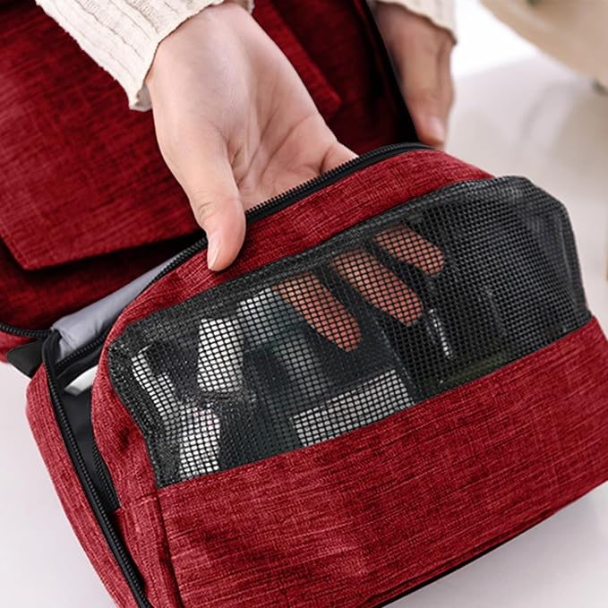Travel toilet bag is used to store toiletries, Suitable for short-term travel use hanging toilet bag (Burgundy) - Image 6