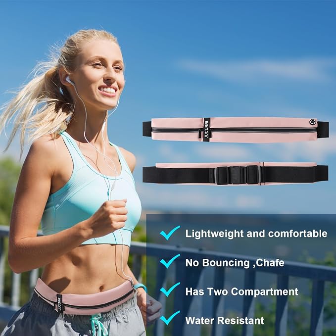 Slim Running Belt for Women and Men, Waterproof Phone Holder for Running, Reflective 2-Pocket Waist Pack for Storing Runner’s Essentials Safely, Runner’s Fanny Pack, Money Belt Fits Most Phones (Pink) - Image 6