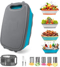 Gintan Collapsible Camping Cutting Board, 9-in-1 Chopping Board with Colander, Kitchen Vegetable Washing Basket for Camping, Camping Gifts Camping Accessories for RV Campers (Blue+Grey) by Gintan
