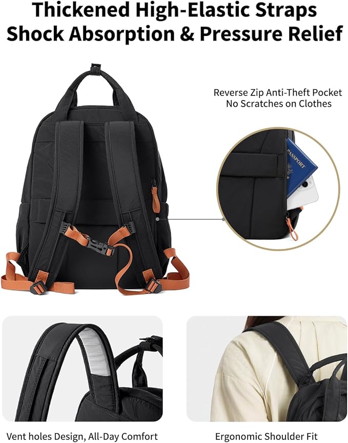 Lightweight Travel Backpack for Women, Anti-Theft Waterproof Hiking Backpack Outdoor Business Casual Daypack 14'' Laptop Work Backpack - Image 4