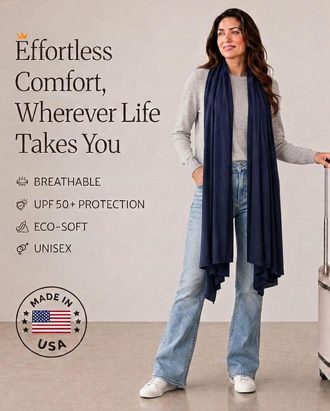 Pashmina Shawl Wraps for Women | USA Made Travel Scarf for Women | Lightweight & Soft Pashmina | Evening Dresses | Travel Scarf Airplane | UPF 50+ Sun Protection | 68x35in - Image 2