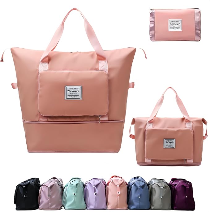 Large Capacity Foldable Travel Bag, Expandable lightweight Carry on Bag, Dry with Wet Separation Spor Duffel Bags (Sweet Powder) by Unknown
