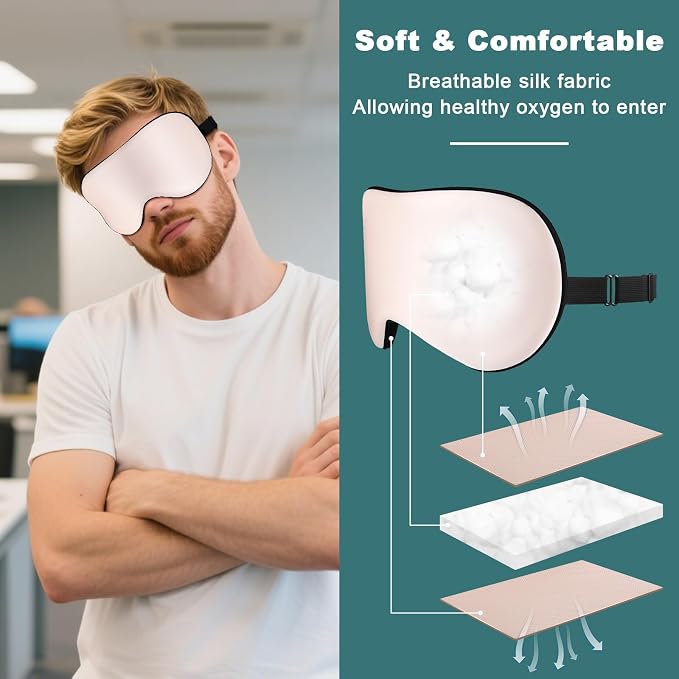 Adjustable Silk Eye Mask for Sleeping, Soft Sleeping Eye Shade Cover for Women, Good for Blocking Light, Reducing Puffiness, Enhancing Sleep Quality - Image 4
