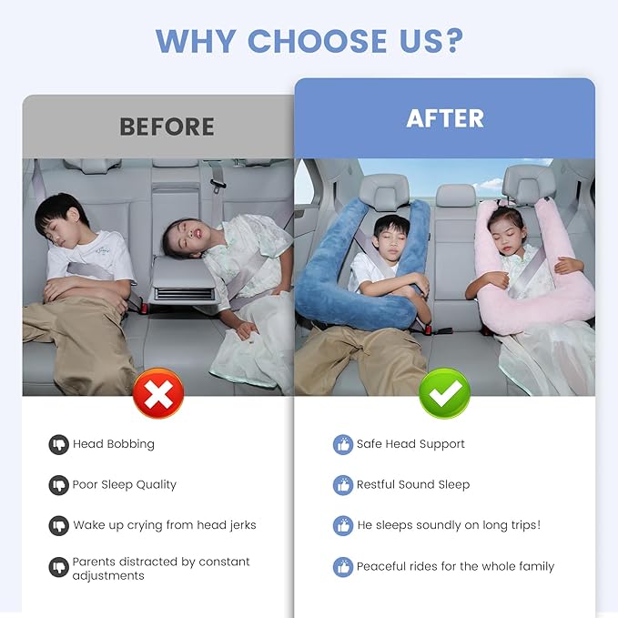 Keemall Inflatable Car Pillow for Kids & Adults, Neck & Body Pain Relief | Compact Ergonomic Car Seat Sleep Pillow, Adjustable Head & Shoulder Support, Ideal for Families, Road Trips & Journeys - Image 2