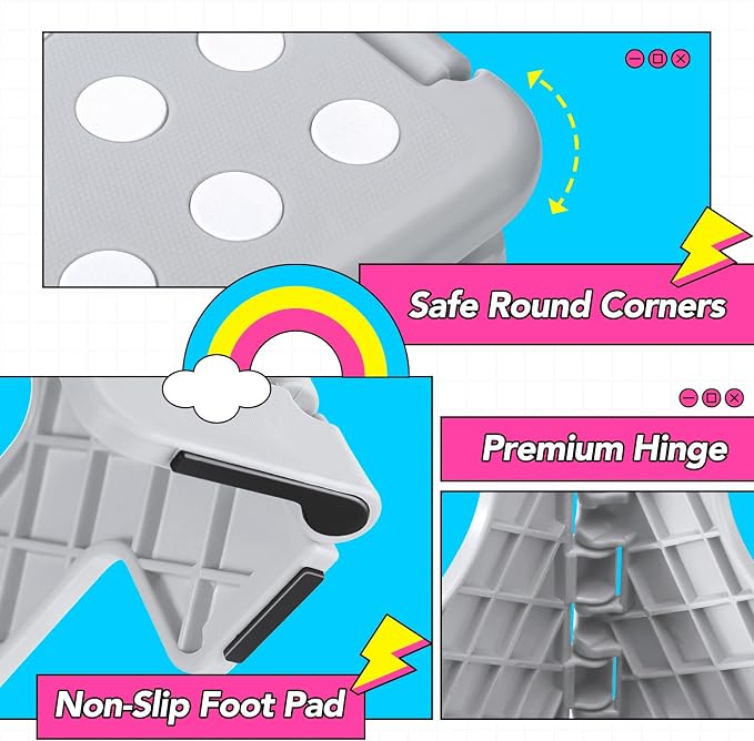 Delxo Folding Step Stool 11 Inch,300 Lbs Step Stool for Kids & Adults Grey | Foldable Step Stool 11",Non-Slip Foot Stools with Handle,Lightweight Collapsible stools for Kitchen,Bathroom,Bedroom,Garden - Image 3