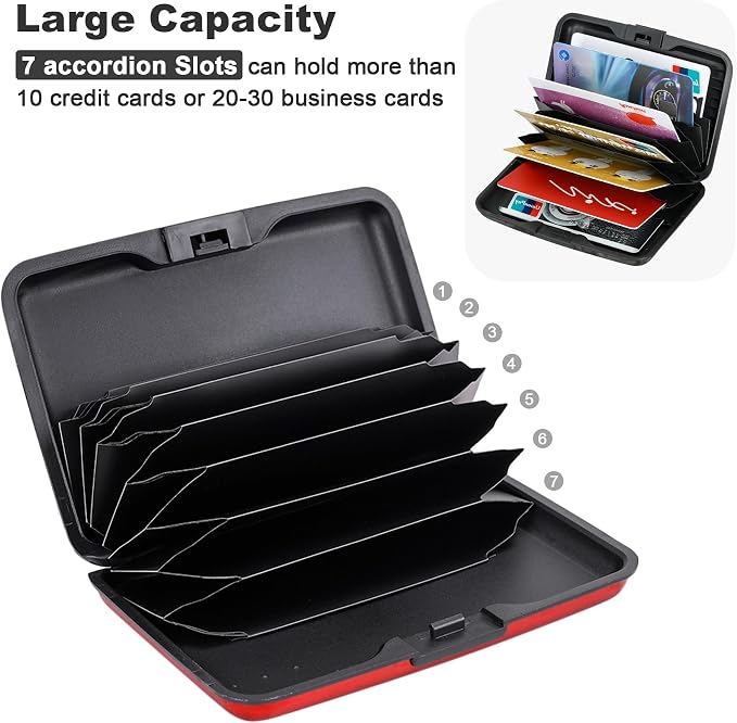 Mini RFID Aluminum Wallet Credit Cards Holder Business Card Case Metal ID Case for Men Women (Red) - Image 5