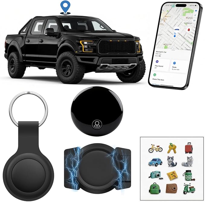 GPS Tracker for Vehicles【Apple MFi Certified】 Real-Time Tracking, No Monthly Fee/No SIM Card，Works with iOS Find My | Mini Hidden Magnetic GPS Locator, IP68 Waterproof, Reliable Performance (Black) by Wgluupk