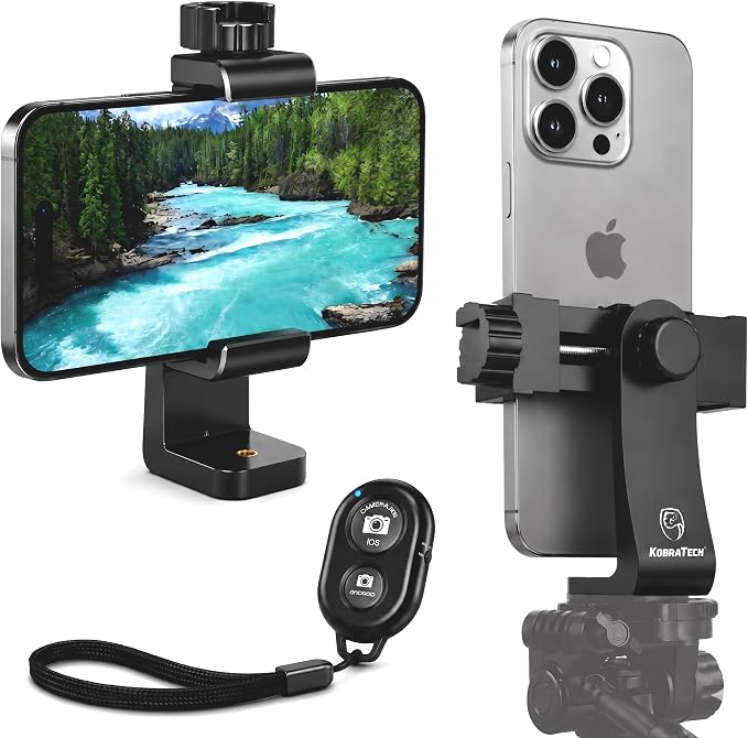 iPhone Tripod Mount Adapter with Bluetooth Remote - Fits All Phones by KobraTech