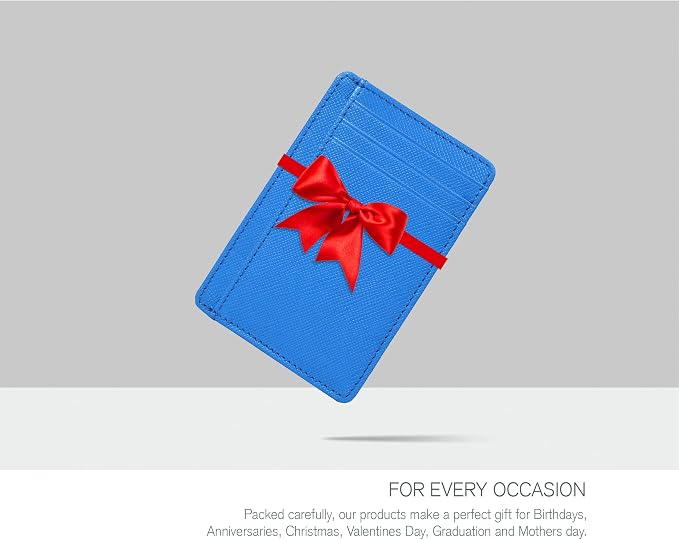 Leather Slim Minimalist RFID Blocking Front Pocket Wallet, Water Blue - Image 6