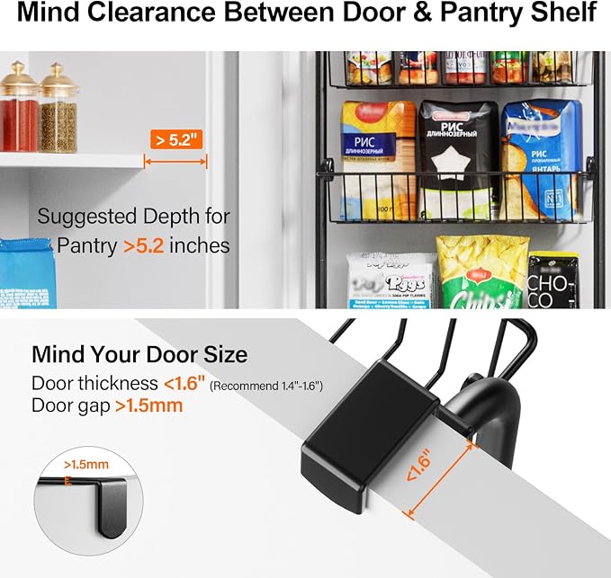 Delamu Over The Door Pantry Organizer, 8-Tier Pantry Door Organizers and Storage, Metal Hanging Spice Rack, Seasoning Organizer, Door Organizer for Home Kitchen Bathroom, Black - Image 3