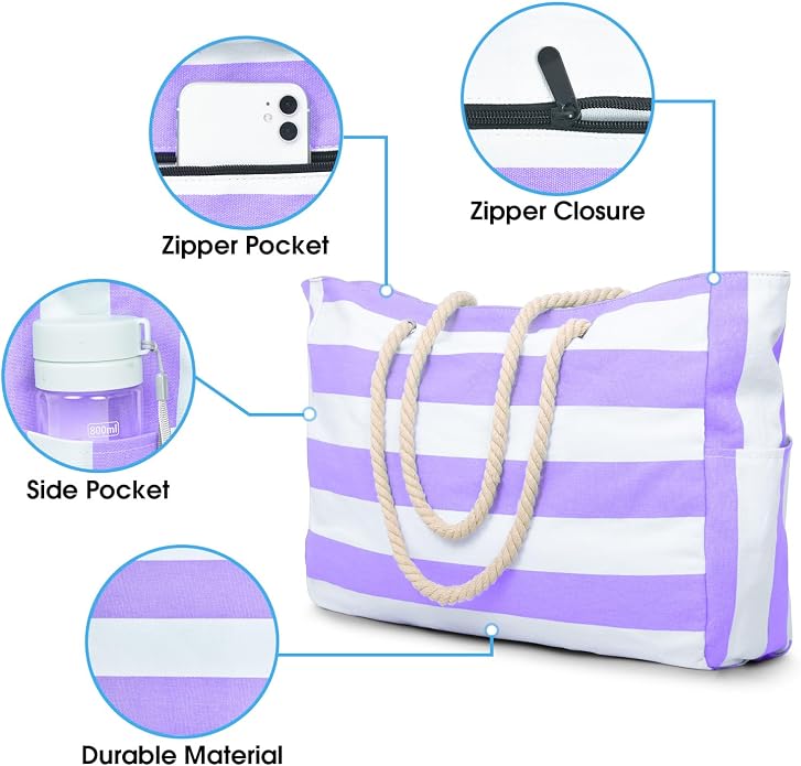 Becokan Beach Bags for Women Large Waterproof Beach Tote Bag Zipper Beach Bags Waterproof Sandproof Swim Pool Bag Large Tote - Image 4