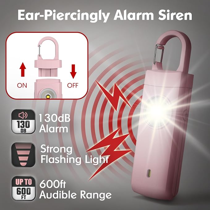 Rechargeable Personal Alarms for Women, Keychain Siren Alarm with Flashlight, Back to School College Essentials for Daughter, College Students, Teen Girls, Elders, Kids, Travel Essentials, Rose Gold - Image 2