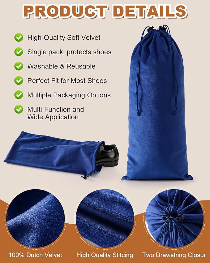 2 Pcs Single Shoe Bags for Travel, Velvet Bags, Palace Blue, 17.3x8.6 Inch | Washable & Reusable Travel Shoe Bags, Dustproof Shoe Bags with Drawstring Closure, Suitable for Travel, Home Storage - Image 2