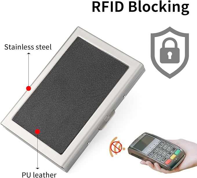 Credit Card Holder Wallet for Women Men Stainless Steel Metal Card Case RFID Blocking Business Card Protector Case with 6 Slots - Image 5