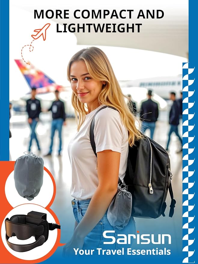 SARISUN Travel Pillow with Chin Strap for Different Seats, Stable Support | Seat Strap System, Fits with/out headrests Seats, Stop Head Bobbing, 3D Eye Mask Airplane Pillow for Long Flight, Brown Red - Image 7