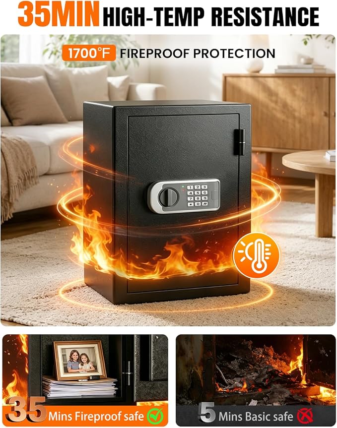  2026 Fireproof Safes for Home| 1700°F 35-Min Protection | 2.8 Cuft Fire Proof Safes with Digital Keypad, Smart Alarm, Bolt-Down Design| Safety Box For Documents Jewelry Electronics - Image 7