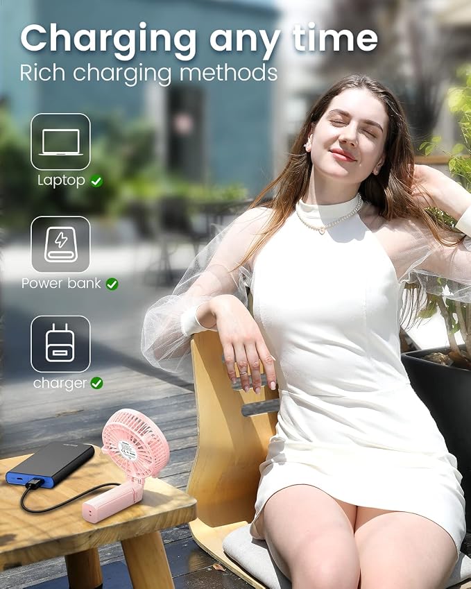 EasyAcc Mini Handheld Fan, Personal Cooling Fan Folding USB Desk Fan Small Portable Table Fan for Travel Camping Outdoors Office Home - Pink - Image 4