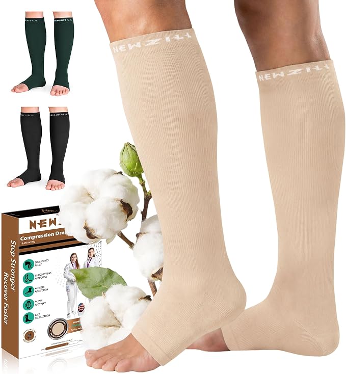 NEWZILL Compression Socks for Women & Men Circulation 20 mmHg, Graduated Open Toe, Cotton Compression Socks for Nurses by NEWZILL