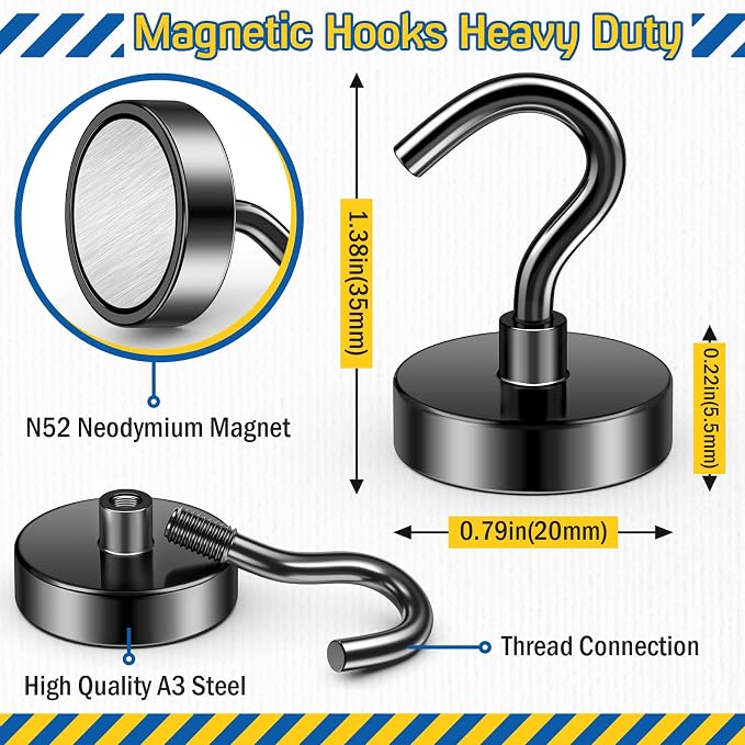 FINDMAG Magnetic Hooks for Cruise Cabins, 50LB+ Magnet Hooks, 6 Pack Black | Heavy Duty Magnetic Hook for Locker, Fridge, Refrigerator, Office, Kitchen, Home, Cruise Essentials 2026 - Image 6