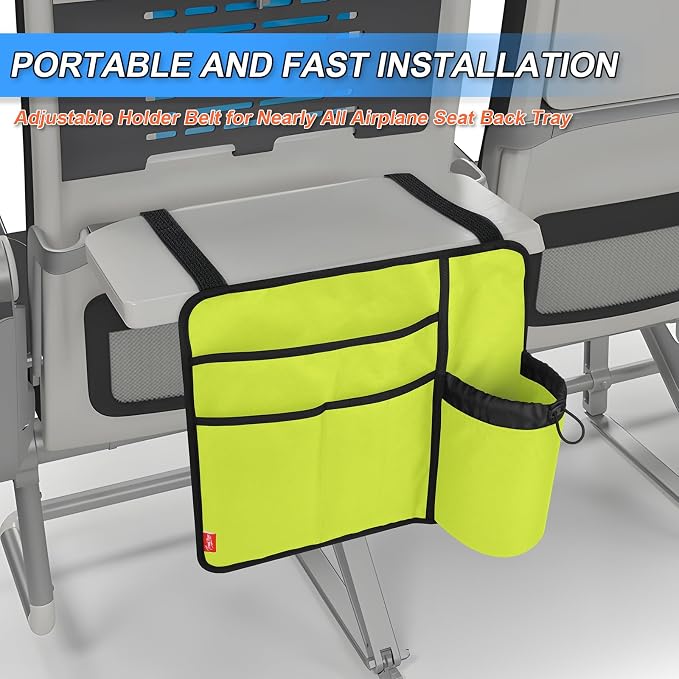 Airplane Seat Back Organizer & Storage, Airplane Tray Table Cover for Personal Items, Airline Seat Hanging Pockets Media Pouch,Reusable Travel Essentials,Fits Tablets,Cell Phone,Water Bottle (Green) - Image 2
