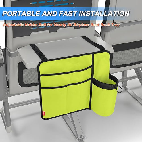 Airplane Seat Back Organizer & Storage, Airplane Tray Table Cover for Personal Items, Airline Seat Hanging Pockets Media Pouch,Reusable Travel Essentials,Fits Tablets,Cell Phone,Water Bottle (Green) - Image 2