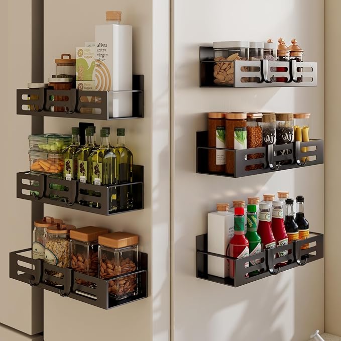 SETBAOO 6 Pack Magnetic Spice Rack for Refrigerator Set, Black Magnetic Shelf and Fridge Kitchen Cabinet Organizers Storage Seasoning Organization Mini Shelves. by Unknown
