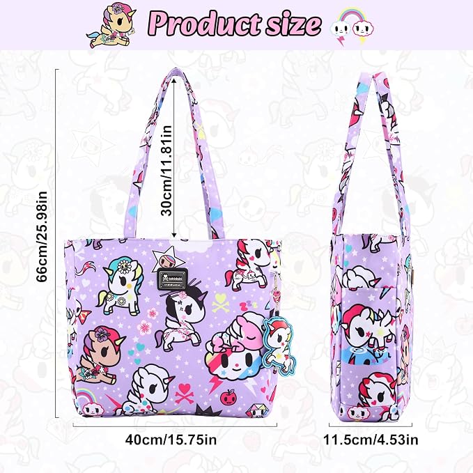 tokidoki Unicorno Foldable Tote Bag for Women, Canvas Tote Bags with Doll Portable Shoulder Handbag for school Work Travel - Image 6
