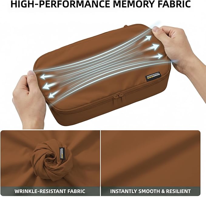 4 Piece Compression Packing Cubes for 3–7 Day Travel, Light Brown | Wrinkle-Resistant Memory Fabric, Breathable Mesh Panel, Double-Zipper, Small to Large Size Bag, Smart Organization - Image 4