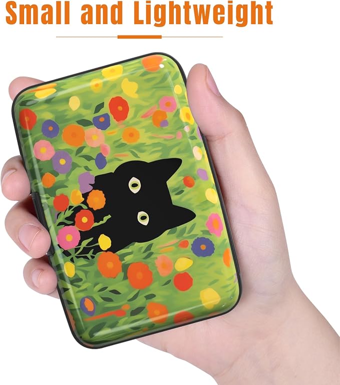 Rimilak Aluminuml Credit Card Holder,Green Grass Cat | Mini Credit Card Wallet RFID Blocking Slim Metal Hard Case for Women Men - Image 3