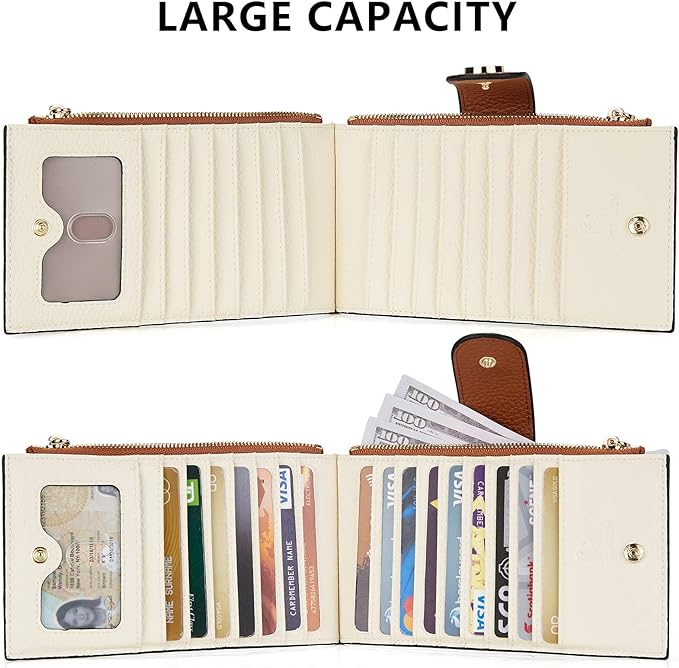 BOSTANTEN Leather Womens Wallet Large RFID Blocking Slim Card Holder | 16 Card Slots, 2 Zipper Pockets, Bifold, Long, Fits Most Purses, Organized Everyday Carry, Ladies Gifts, Beige Brown - Image 6
