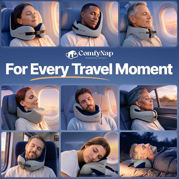 ComfyNap® Versatile Travel Neck Pillow for Airplane [Patented], 9 Positions in 3 Techniques, Plane Pillow with Pure Memory Foam, Travel Pillow with HeadRest Flight Sleep, Travel Essential - Earth - Image 2
