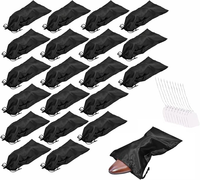 GONGKANGYUAN 20 Pack Satin Shoe Bags for Travel, Drawstring Shoe Storage Bags for Men and Women, Dustproof Moisture-Proof Shoe Pouches for Packing & Organizing Shoes by GONGKANGYUAN
