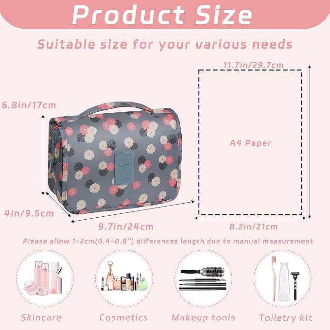 Toiletry Bag Travel Bag with Hanging Hook for Women Men,Blue Flower | Waterproof Small Capacity Hanging Multifunctional Makeup Bag for Toiletries, Portable Cosmetic Bag Travel Organizer - Image 2