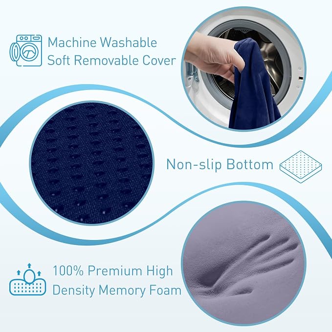BlissTrends Memory Foam Seat Cushion for Office Chair & Car Seat, Blue | 4.7in Ergonomic Tailbone & Sciatica Support with Removable Velvet Cover for Pressure Relief and Long Sitting Comfort - Image 3