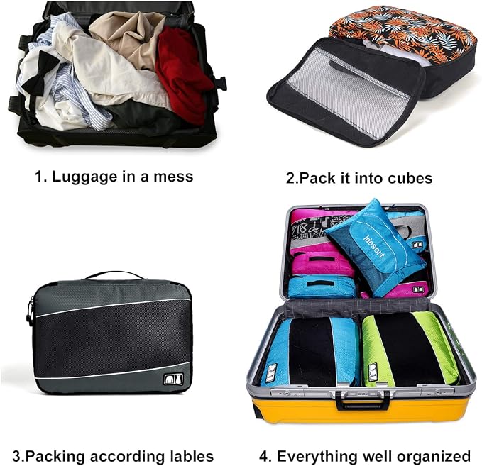 Packing Cubes large Luggage Organizers Bags For Travel Organizing Clothes | Mixed Color 8 Set Suitable family or two-person trips; breathable mesh make easy to sort; durable and convenient to store - Image 5