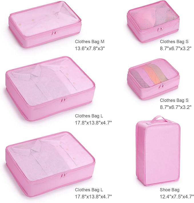 Mossio 6 Set Packing Cubes with Shoe Bag - Lightweight Travel Luggage Suitcase Organizers - Image 6