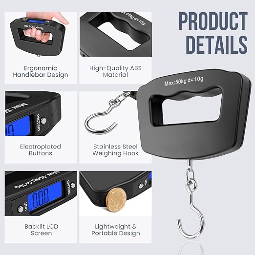 Flexzion Digital Luggage Scale, Baggage Weight Scale, 110 Lb (50 Kg) with 10g Deviation, Portable Handheld Suitcase Weight Scale with Hook for Travel, Fish Weighing, Black - Image 3