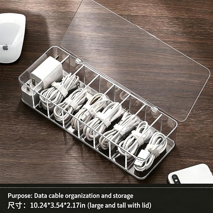 2Pcs cord organizer box, 10.2 x 3.5 x 2.2in, Desktop Cord Organizer with Compartments (2) - Image 7