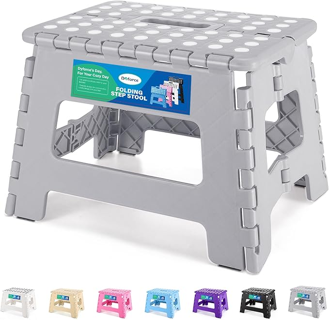 Dyforce Kids Step Stool 9 Inch, 300lbs Folding Step Stool for Toddler | Step stool Grey,Anti-slip Heavy Duty with Handle, Lightweight Foldable Foot Stool for Bathroom Kitchen Bedroom Outdoor by DyforceHomeDecorCOLTD