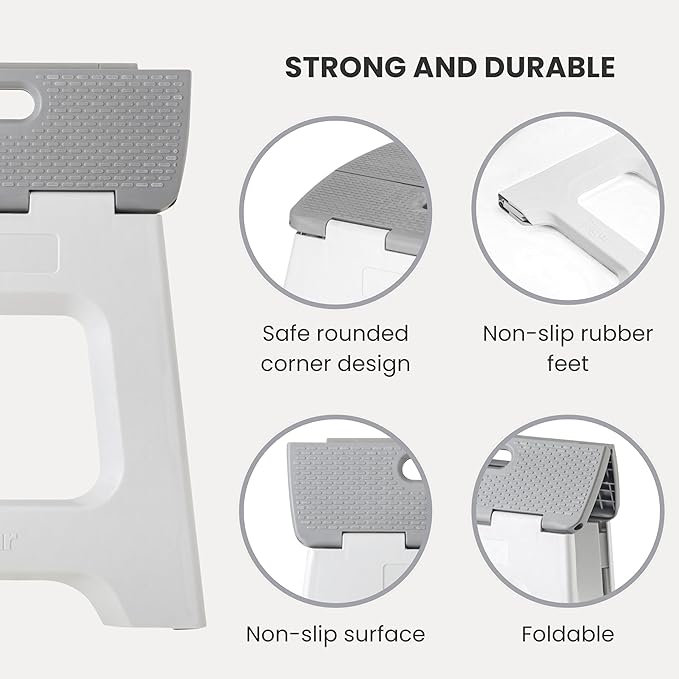 Vigar Compact Foldable Step Stool, 12-1/2-Inch, Gray | For Adults Up to 330 Pound, Lightweight, Non-Slip Folding Design, Compact Step Stool, Space-Saving Household Use - Image 4