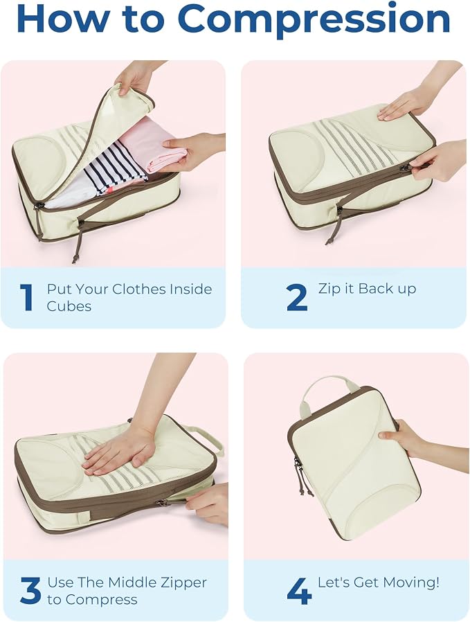 Bagsmart Compression Packing Cubes, Travel Bag Cruise Ship Essentials | Lightweight, Compressible Suitcase Organizer Set fit Standard Carry-On & Checked Luggage, 6 Set, 14 Set Washable Packing Bags - Image 5